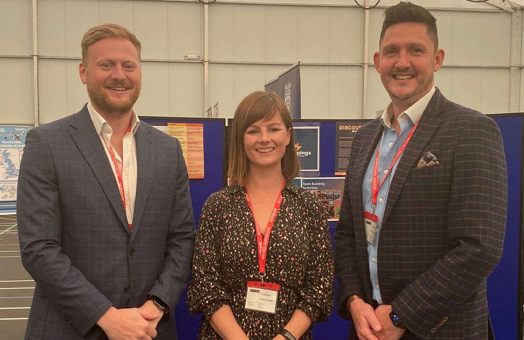 Former pupils Matthew Biggs, Ellie Sandall and Richard Collins at The Deepings School careers fair. Photo: Submitted