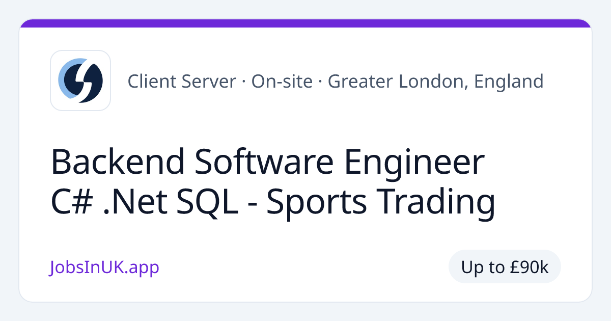 Backend Software Engineer C# .Net SQL - Sports Trading [Job] @Client Server